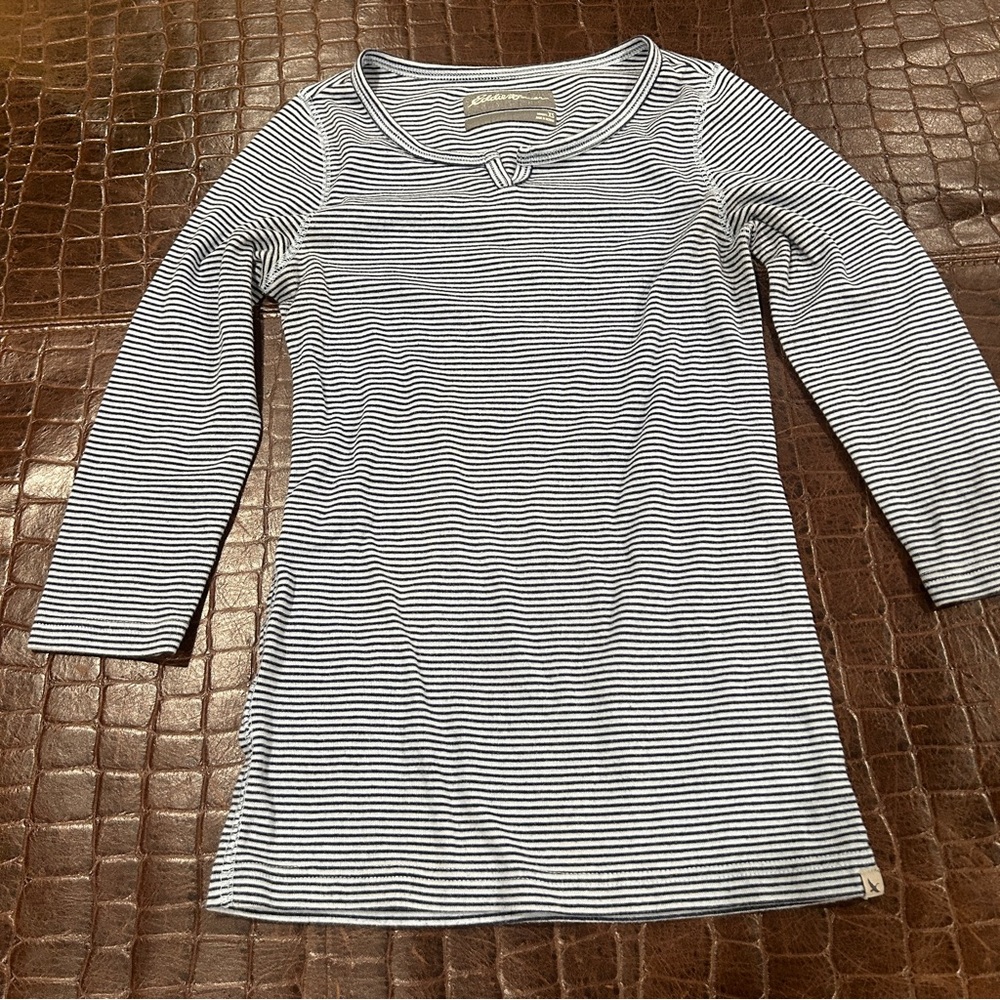 Eddie Bauer Women’s XS Blue White Stripe 3/4 Sleeves Henley Nautical Outdoor